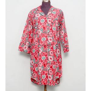 Ensemble robe moulante bohème en coton pour femme, longueur genou, avec chemise imprimée florale, taille naturelle, boutons tissés, nettoyage à sec - Product Image 1