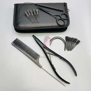 Juego de herramientas para extensiones de cabello de acero inoxidable negro mate de alta calidad con logotipo personalizado: alicates, tijeras, pinzas y peine de cola de rata - Product Image 6