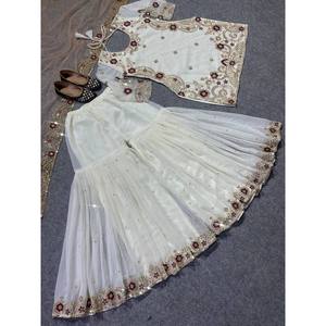 Women's Embroidered <b>Sharara</b> Top and Dupatta for Party Wear - Product Image 4