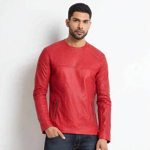 T-shirts à manches longues en cuir PU respirant et écologique de haute qualité pour hommes, style streetwear décontracté, col rond - Product Image 2