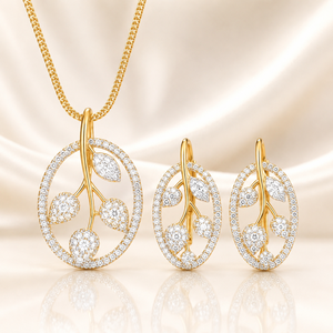 Elegante Collar con Colgante de Hoja Ovalada Chapado en Oro con Circonitas y Pendientes a Juego, Conjunto de Joyería para Mujer, Regalo - Product Image 2