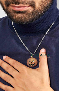 Pendentif citrouille en argent 925 avec strass orange, charme mignon d'Halloween pour fête, bijoux unisexes - Product Image 4