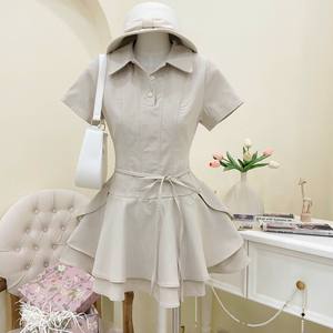 Vestido Mini Elegante para Mujer con Cuello Solapa, Manga Corta y Volantes en Capas, Estilo Dulce y Casual - Product Image 4