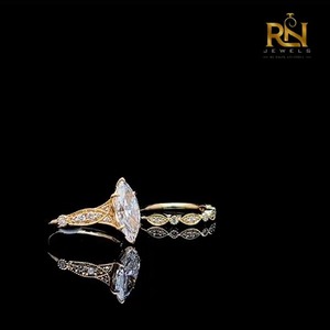 ชุดเครื่องประดับเพชรทรงมาร์คีส์เพาะเลี้ยงในห้องปฏิบัติการ ทองคำแท้ 9K 14K 18K แหวนแต่งงานวินเทจ ขายส่งจากโรงงานโดยตรง เครื่องประดับคุณภาพสูง รับผลิตแบบ OEM - Product Image 4