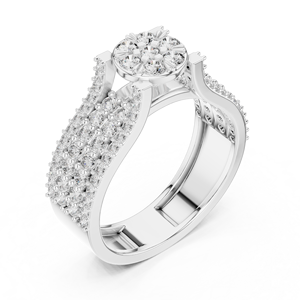 Bague de déclaration de luxe pour femme en or blanc 18 carats, sertie pavé de diamants ronds en grappe, large et imposante, idéale pour les mariages - Product Image 2