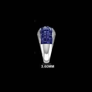 Bague dôme en or blanc avec saphir <span class=keywords><strong>bleu</strong></span> taille princesse et diamant, bijou de luxe imposant pour femme, bijou de cocktail lourd - Product Image 5