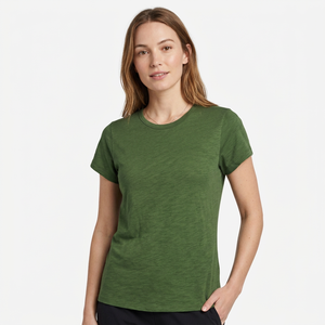 Women's Green Crew Neck Short Sleeve T-Shirt Solid Color Casual Regular Fit 100% Cotton Jersey Breathable Style made Bangladesh - Product Image 5