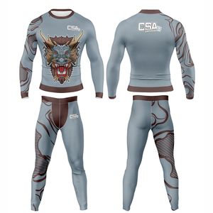 ชุดรัดกล้ามเนื้อสำหรับผู้ชาย ดีไซน์ทันสมัย พิมพ์ลายแบบซับลิเมชั่น ผ้าระบายอากาศคุณภาพเยี่ยม แขนยาว เหมาะสำหรับ MMA - Product Image 1