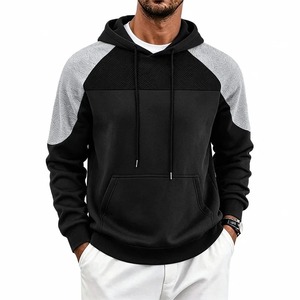 Sudadera con Capucha para Hombre, Diseño de Bloques de Color Negro y Gris, Manga Raglán, Bolsillos de Felpa Francesa, Corte Regular Informal, Ropa de Otoño 2027 - Product Image 1
