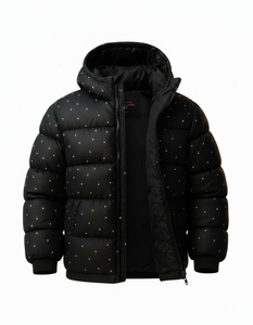 Blouson matelassé noir à capuche pour homme – Manteau d'hiver léger style streetwear décontracté et chaud – Vente en gros - Product Image 2