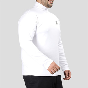 <b>Men's</b> Plus Size O-Neck Long Sleeve Breathable Polyester Solid Color Casual <b>Top</b> with Blank Design and Front Logo White - Product Image 4