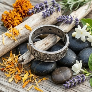 DIVYORO Vintage Sunflower Embossed Brass Oxidized Silver Women's <b>Bangles</b> - Product Image 2