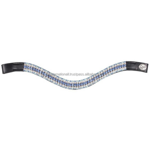 Personnalisé 5 rangées de cristaux multiples strass décoratifs noir anglais cuir cheval sourcil bande en pleine tailles cob - Product Image 6