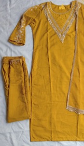 Ethnic Garment Georgette Weaving Work Banarasi Latest Designer <b>Silk</b> Multi Color <b>Kurta</b>/Kurti Dupatta Party Wear 84174 - Product Image 3