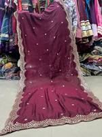 Dupatta en soie froissée bordeaux avec bordure dorée, élégant vêtement traditionnel indien pakistanais pour femmes, idéal pour les mariages, les fêtes et Diwali