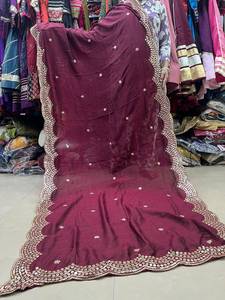 Burgundy Crinkled Silk Dupatta with Gold Border Elegant Traditional Indian Pakistani Women <b>Wedding</b> Party Diwali Wear - Product Image 4