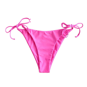 Conjunto de bikini rosa liso de 2 piezas para mujer, top triangular con cuello halter y lazo lateral, braguita tipo tanga, traje de baño de ajuste regular, tejido de punto - Product Image 5