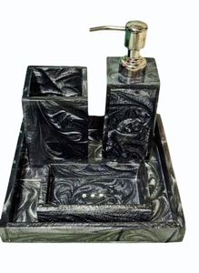 Ensemble de salle de bain 4 pièces en résine jaune moutarde tendance, organisateur de comptoir, porte-savon, porte-brosse à dents, plateau de service pour vanité - Product Image 4