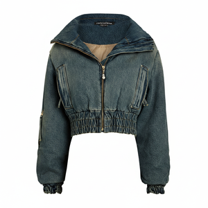 แจ็คเก็ตยีนส์พิมพ์ลายน้ำหนักเบาใหม่สำหรับผู้หญิง แฟชั่นแจ็คเก็ตยีนส์ผู้หญิง ผ้าแคนวาส หนังแกะ - Product Image 1