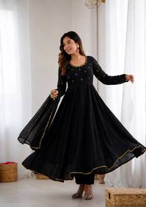 Purple Silk Anarkali Salwar Kameez Embroidered Long Sleeve Quick Dry <b>Kurti</b> with Dupatta <b>for</b> Wedding Party <b>Women</b> - Product Image 3