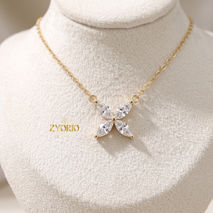 เครื่องประดับชั้นดีลดราคาพิเศษ ทองคำแท้ 14K ประดับเพชร สร้อยคอจี้รูปดอกไม้สี่กลีบ สไตล์โรแมนติกสำหรับผู้หญิง พร้อมใบรับรอง - Product Image 4
