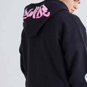 Ensemble de survêtement pour homme, sweat-shirt à capuche zippé noir, 100% coton, vêtements décontractés d'automne, design 2 en 1, polaire, logo rose imprimé, poches latérales - Product Image 4