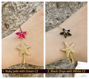 Trendy Open Cuff Black Onyx <b>Ruby</b> Jade Stone 18k Gold Plated Statement Summer Jewelry Wholesale Luxury Minimalist Fancy <b>Bracelet</b> - Product Image 3