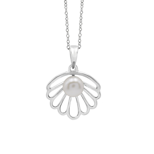 Collier pendentif en argent sterling 925 massif avec perle en forme de fleur, chaîne à maillons plaquée rhodium, style classique, unisexe, à porter au quotidien - Product Image 1