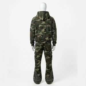 Mens Camouflage Hoodie Cargo Tracksuit Rhinestone <b>Embroidery</b> Custom Streetwear Sportswear Matching <b>Set</b> - Product Image 2
