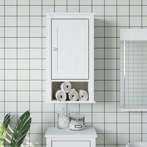 Armoire murale de salle de bain en bois de pin massif et métal, couleur blanche, étagères de salle de bain - Product Image 1