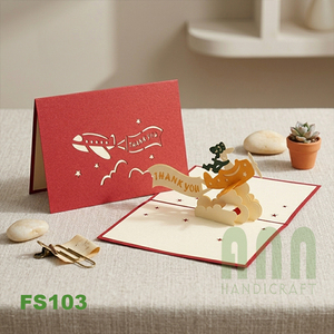 การ์ดอวยพรแบบป๊อปอัพ 3 มิติ พิมพ์ลายตามสั่ง ANN HANDICRAFT FS103 รูปเครื่องบินกระดาษ พร้อมริบบิ้น สำหรับมิตรภาพ วันขอบคุณพระเจ้า ผลิตในเวียดนาม ตัดแบบไดคัท - Product Image 6