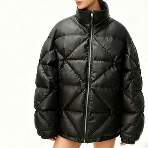 Vestes matelassées en cuir, vêtements d'extérieur d'hiver, vestes matelassées en cuir tendance, style confortable et élégant - Product Image 2