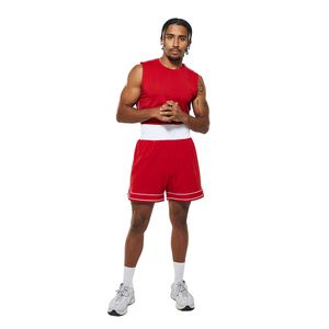 Men <b>Red</b> Sleeveless Boxing Tank <b>Top</b> and Shorts Set Breathable Polyester Fight Wear Training Uniform Adult Boxing Training Uniform - Product Image 1