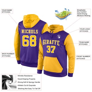 Sudadera con Capucha Deportiva Personalizada al por Mayor, Bordada, en Morado, Dorado y Blanco, de Felpa Transpirable para Entrenamiento - Product Image 2