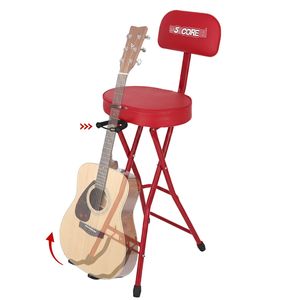 Sgabello per Chitarra Pieghevole a 5 Gambe Imbottito con Schienale, Poggiapiedi Integrato e Struttura in Ferro - Product Image 1