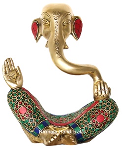 Nirmala Handicrafts - Estatua de Ganesha de Latón de Estilo Art déco Moderno con Trabajo en Piedra Multicolor, Ídolo de Ganpati, Escultura de Sobremesa - Product Image 1