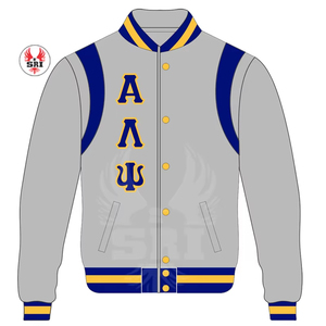 Chaqueta Universitaria Bordada de la Hermandad Alpha Lambda Psi para Mujer |   Chaqueta de Lana Bordada de la Hermandad ALP con Mangas de Cuero y un Solo Botón - Product Image 6