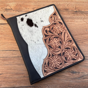 Multi-feature A4 Length Paper Zipper Hand Tooled Leather Business Conference Folder Portfolio Time <b>Table</b> Notebook With Card Slot - Product Image 2