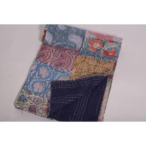 Couverture Kantha Imprimée Faite à la Main, Motif Floral Indien, en Coton Lavable, Écologique, Style Bohème Vintage, Couvre-lit Réversible pour la Maison - Product Image 5