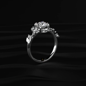 Anillo de Diamante Cultivado en Laboratorio de 2.50 Quilates, Corte Brillante Redondo, con Diseño de Hoja y Acentos Laterales, Certificado IGI, Oro Amarillo, Blanco y Rosa - Product Image 4