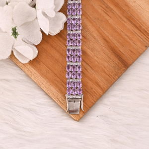 Luxury 925 Sterling Silver Natural <b>Amethyst</b> & CZ Tennis <b>Bracelet</b> Designer Gemstone Jewelry Unisex Wedding Party Gift - Product Image 2