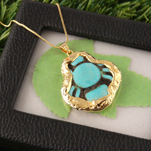 Exclusive Collection Synthetic Turquoise Pendant <b>Necklace</b> Gold Electroplated Edged <b>Spider</b> Design Box Chain Celestial <b>Necklace</b> - Product Image 4