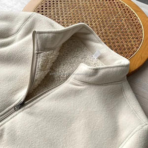 Manteau d'hiver Sherpa Casual Hooded Coat Thick Warm Stand Collar Zip Outdoor Windbreak Soft Comfortable Fleece Solid Color 100% Nylon - Product Image 4