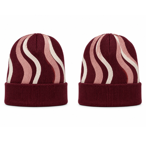 <b>Top</b> selling Wavy Stripe Knit Beanie Hat Maroon Pink Cream Swirl Pattern Cuffed Winter Warm <b>Skull</b> Cap Unisex Fashion Knit - Product Image 2