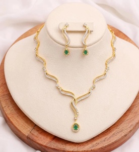 RAY FINE ORNATES Ruby Pink CZ IGI Certified Vintage 22K Gold Plated Adjustable Bridal Wedding <b>Statement</b> <b>Necklace</b> Set - Product Image 1
