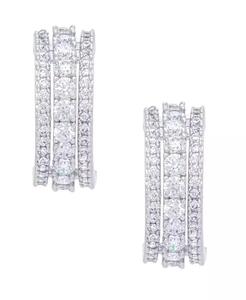 Boucles d'Oreilles Triple Rangée Demi-Créole en Argent avec Zircon Cubique | Macy's - Product Image 1