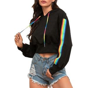 Sweat à capuche personnalisé pour femmes avec longue Sve et bande arc-en-ciel en gros sweat-shirt pour l'hiver - Product Image 3