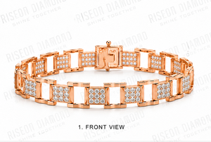 Premium <b>Mens</b> Diamond Link Bracelet Solid Rose Gold Geometric Precision Set High Polish Luxury Masculine Fine Jewelry Gift - Product Image 3