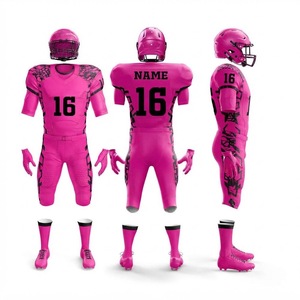 Uniforme de football américain personnalisé, maillot rose sublimé, pantalon, casque, gants, crampons, polyester respirant, adulte homme - Product Image 1