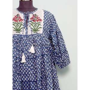 Robe longue florale à franges pour femme, 100 % coton, style vintage évasé, pour événements formels, taille naturelle, écologique, vente en gros - Product Image 3